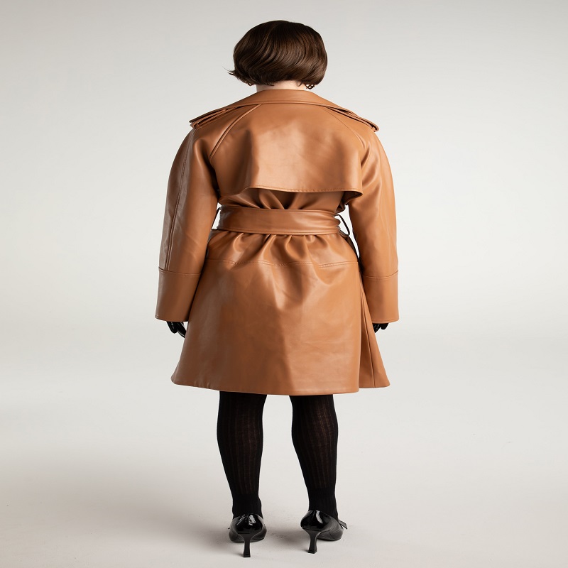 brown leather trench coat