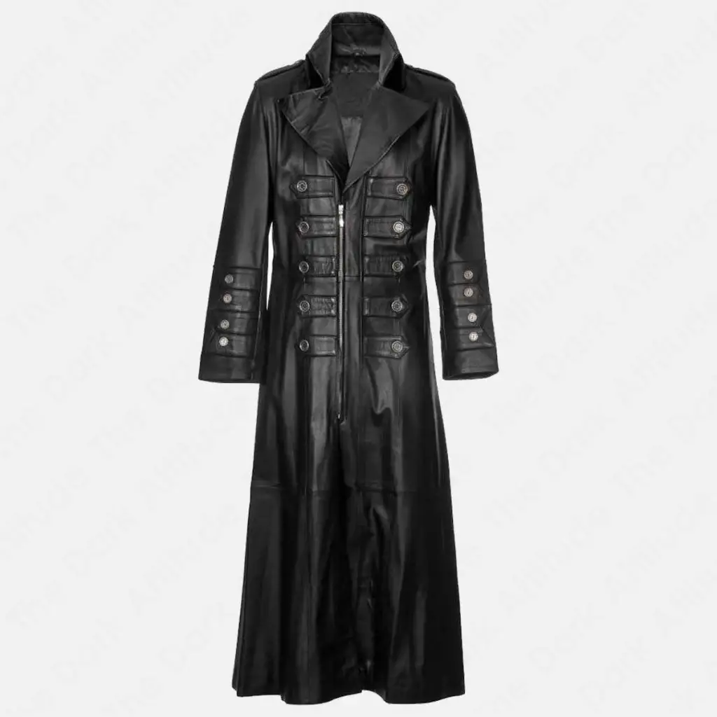 Long leather trench coat