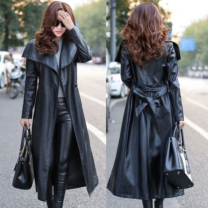 Long leather trench coat