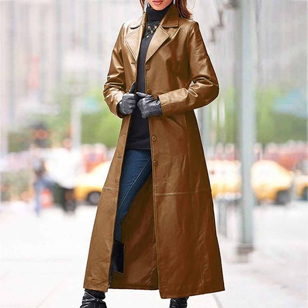 Long leather trench coat