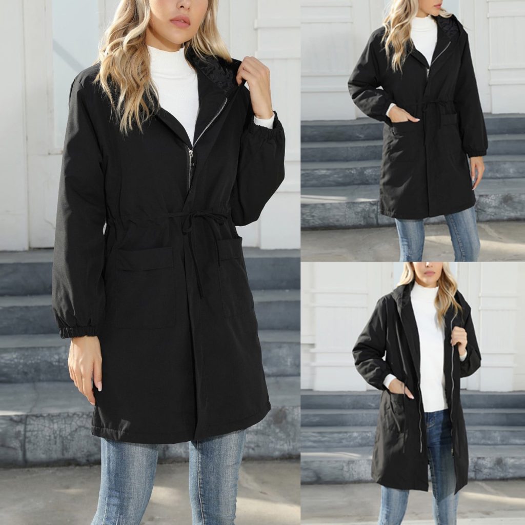 Waterproof trench coat with hood