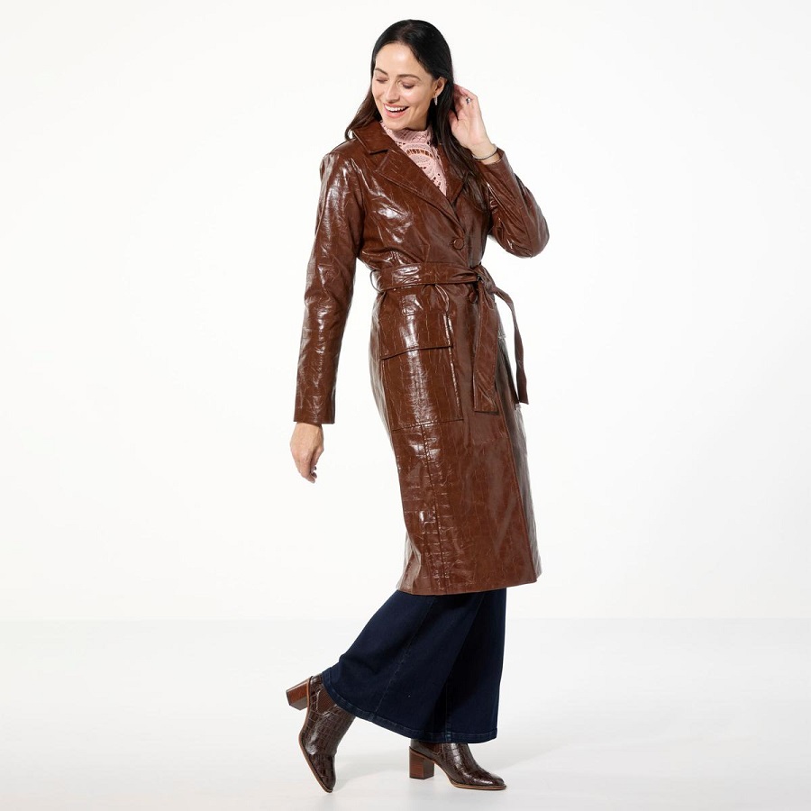 Faux leather trench coat