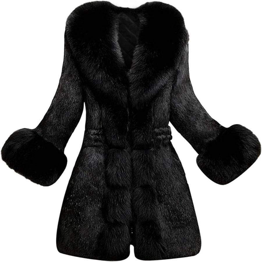 black faux fur coat