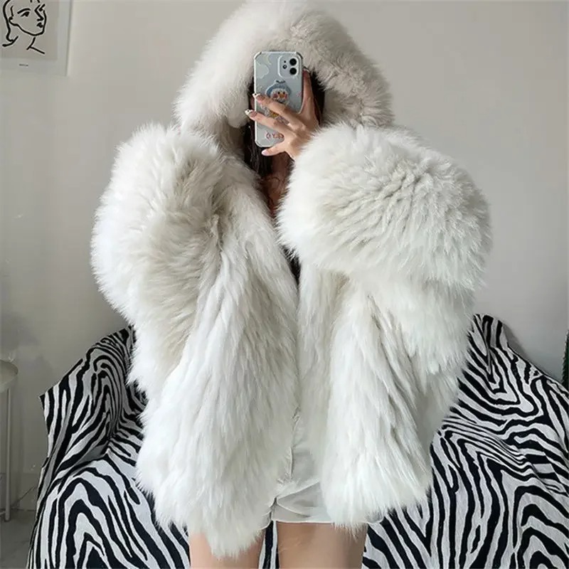 white faux fur coat