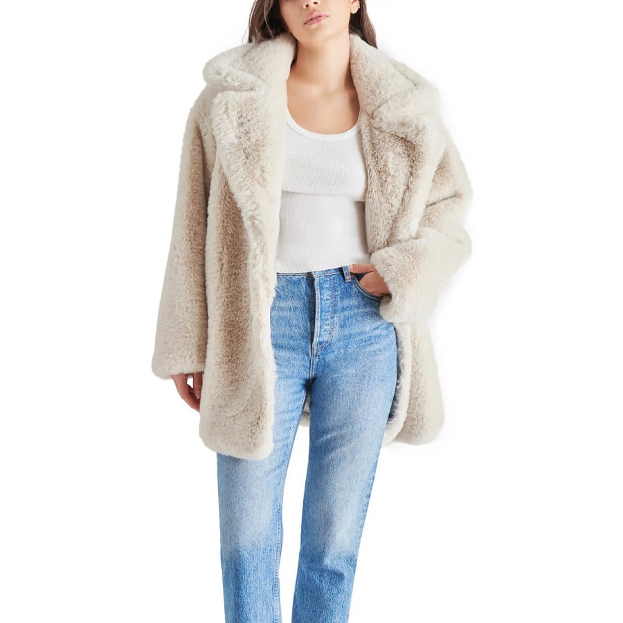 white faux fur coat