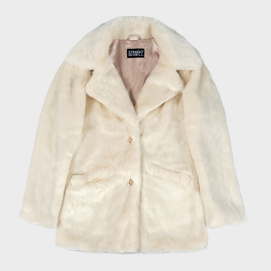 cream fur coat