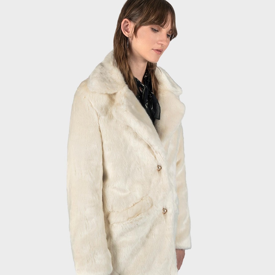 cream fur coat