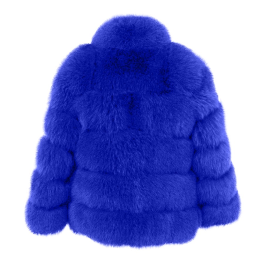 blue faux fur coat