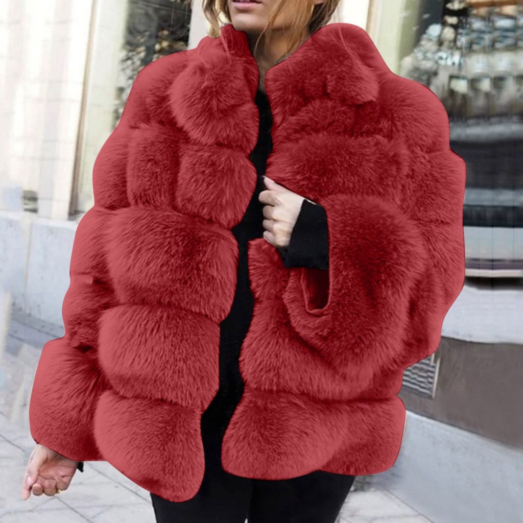 red faux fur coat