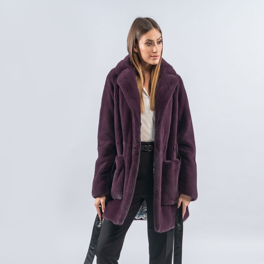 purple fur coat