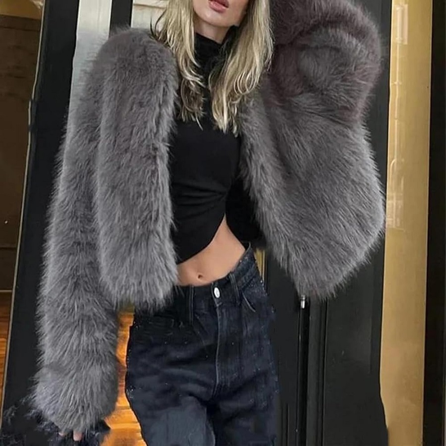 grey fur coat