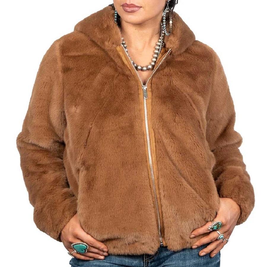 brown faux fur coat