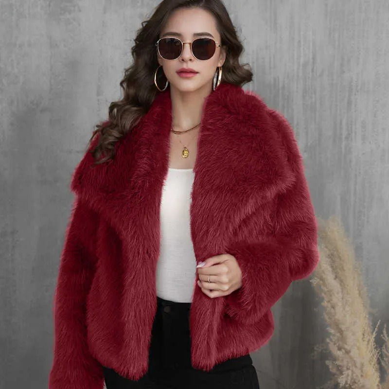 red faux fur coat