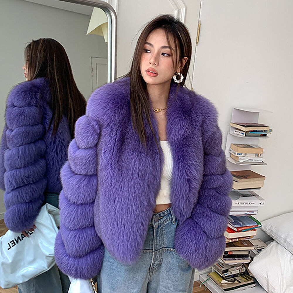 purple fur coat